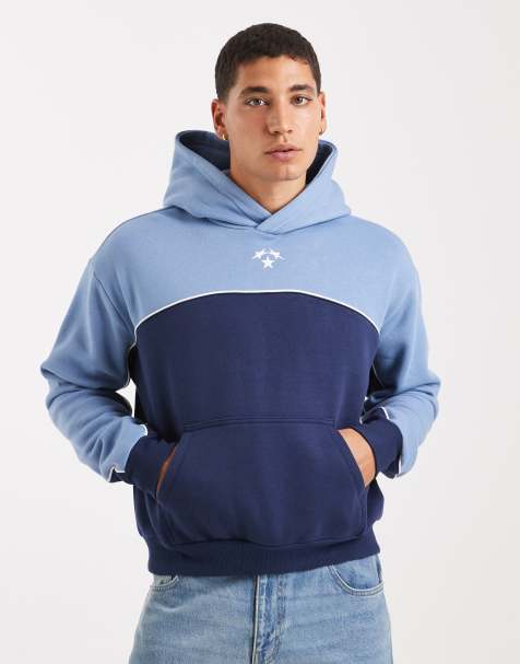 Cotton On – Cropped-Fit-Kapuzenpullover in Blau mit Grafikpanel - view 1
