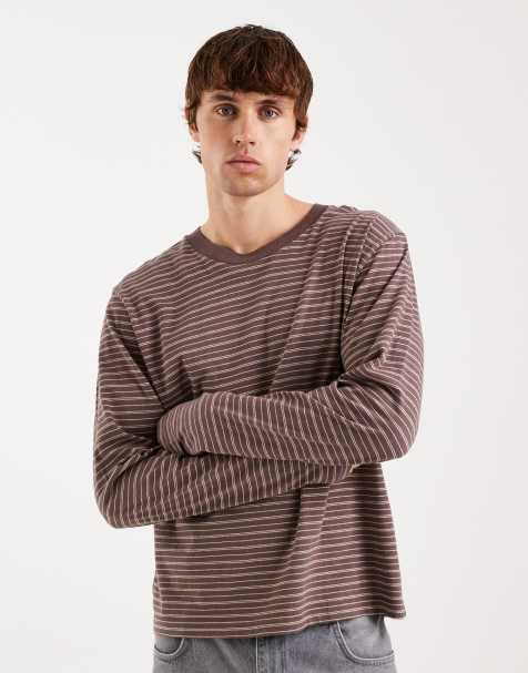 Cotton On cropped fit long sleeve stripe t-shirt in brown