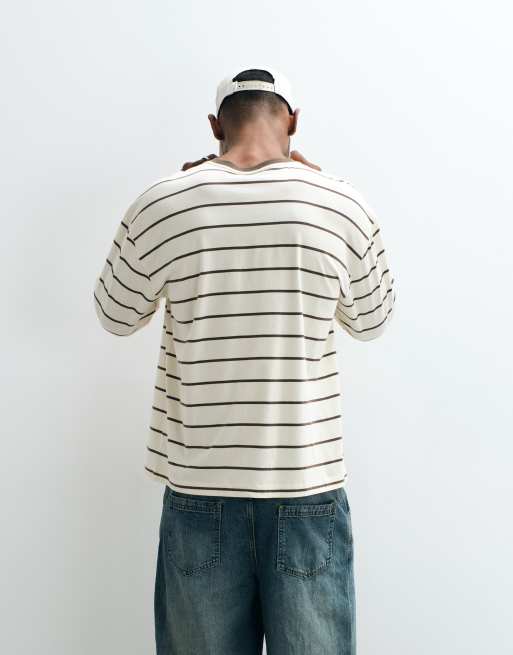 Cotton On cropped fit long sleeve t-shirt in cream brown stripe, 4 of 5
