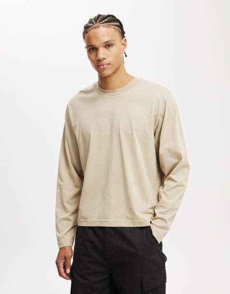 Cotton On cropped fit long sleeve t-shirt in gravel stone - view 1