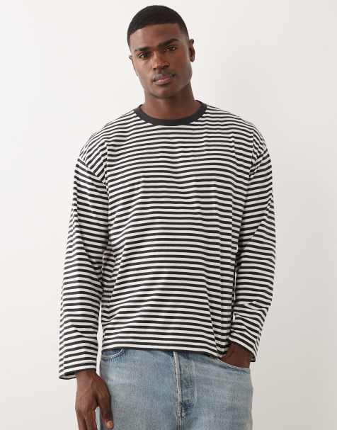 Cotton On cropped fit long sleeve top in black white stripe - view 1