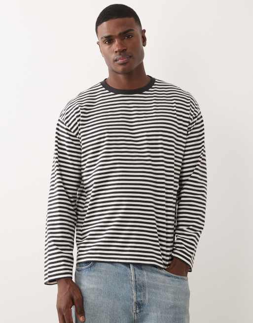 Cotton On cropped fit long sleeve top in black white stripe