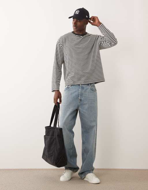 Cotton On cropped fit long sleeve top in black white stripe | ASOS