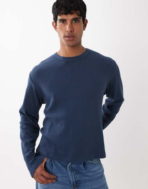 Cotton On cropped fit long sleeve top in navy waffle
