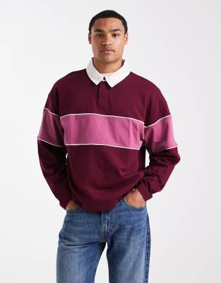 Cotton On cropped fit rugby polo in burgundy-Auburn