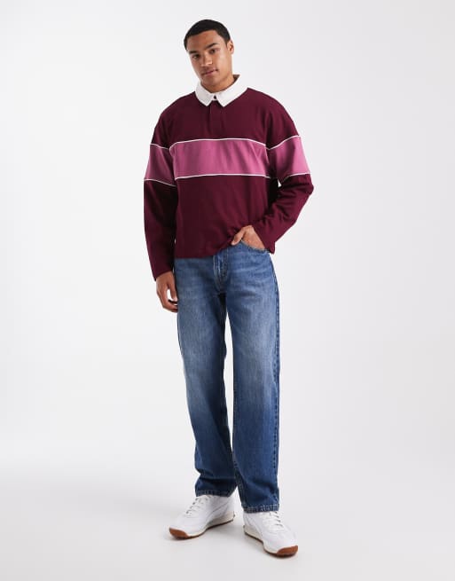 Cotton On Cropped fit rugby polo in burgundy, 2 of 5