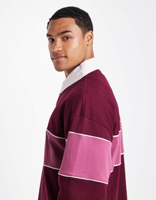 Cotton On – Cropped Fit Rugby-Polohemd in Burgunderrot, 4 von 5