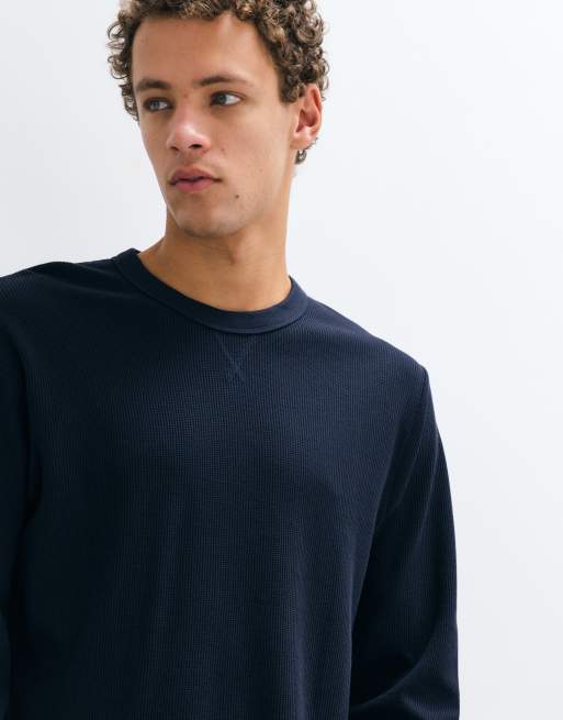 Cotton On cropped fit strukturiertes Langarm-T-Shirt in Vintage Navy mit Waffelstruktur, 3 von 5