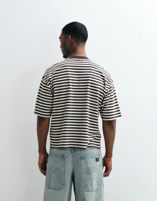 Cotton On cropped fit t-shirt in oat brown stripe, 5 of 5