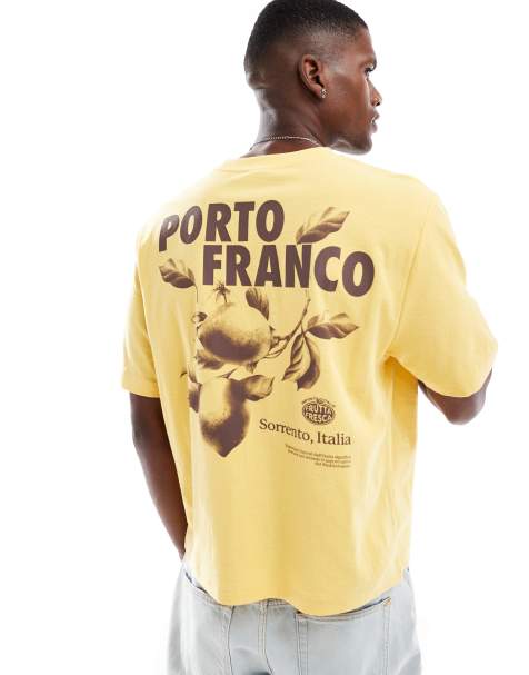 Cotton On cropped fit t-shirt with Porto Franco graphic in yellow - view 1