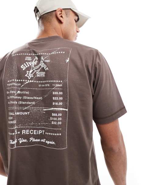 Cotton On cropped fit t-shirt with Silver Spur graphic in chocolate - view 1