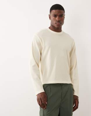 Cotton On Cropped Fit Textured Long Sleeve Top In Neutral