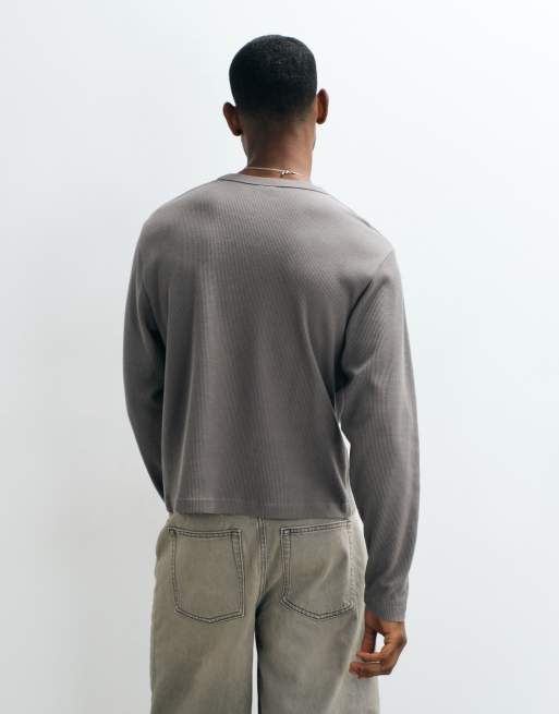Cotton On cropped fit textured long sleeve top in slate stone waffle, 5 of 5