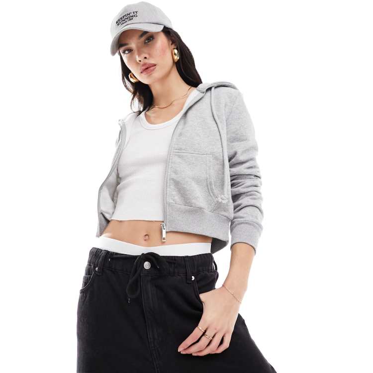 Grey Marl Tie Crop Hoodie