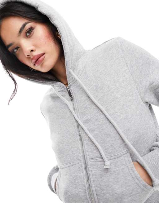 Plus Size Basic Activewear Hooded Track Jacket - Heather