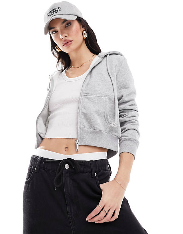 Cotton:On - Cotton On cropped fitted zip up hoodie in grey marl