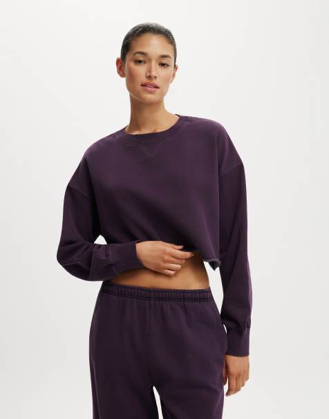 Cotton On Cropped fleece sweatshirt in purple - view 1