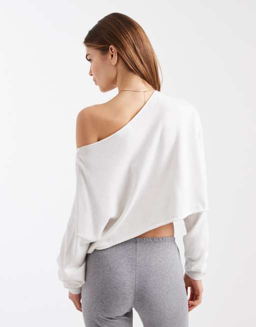 Cotton On - Cropped gebreide trui met blote schouder in kokoswit, 4 van 4