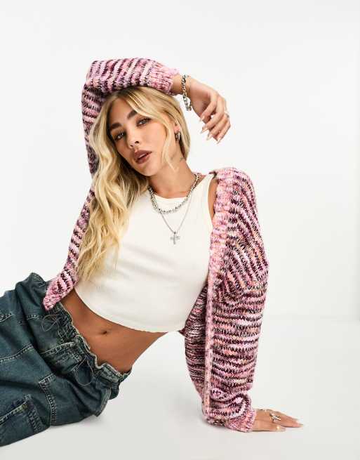 Cotton On - Cropped gemêleerd vest met knoopsluiting in multi bessenkleur  