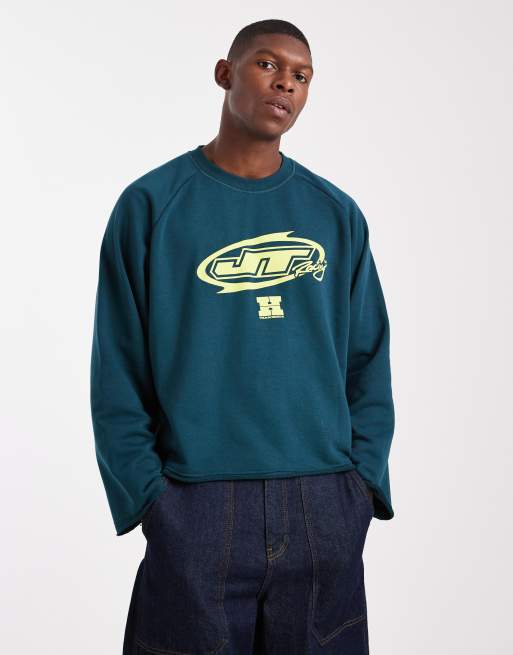 Cotton On Cropped honda jt racing crew fleece in green, 3 of 5