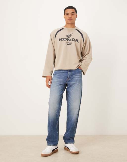 Cotton On Cropped honda jt racing crew fleece in khaki, 3 of 5