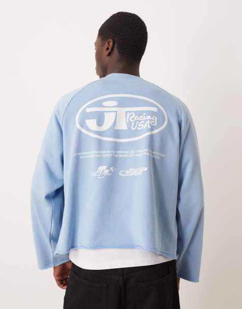 Cotton On Cropped honda jt racing crew fleece in light/pastel blue - view 1