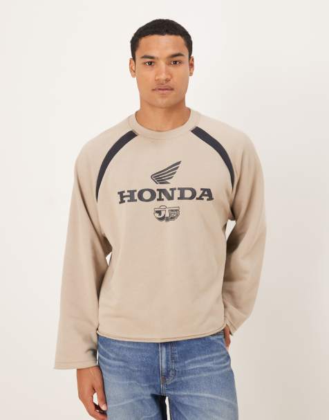 Cotton On cropped honda jt racing crew neck fleece sweater in khaki - view 1