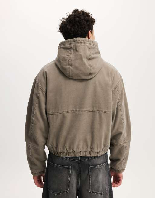 Cotton On cropped hooded bomber in washed chocolate, 4 of 4