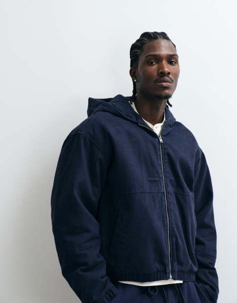 Cotton On cropped hooded bomber in washed indigo - view 1