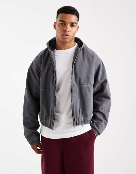 Cotton On cropped hooded bomber jacket in washed black - view 1