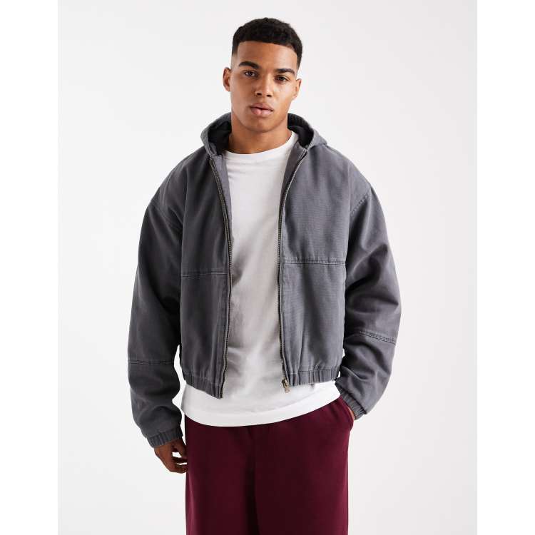 Cotton On cropped hooded bomber jacket in washed black | ASOS