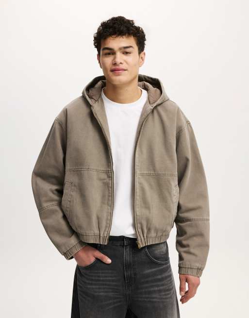 Cotton On cropped hooded bomber jacket in washed chocolate, 2 of 4