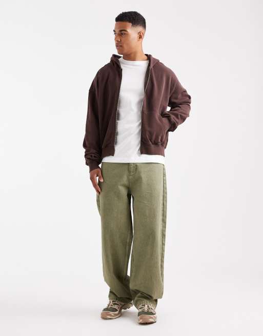 Cotton On - Cropped hoodie met rits in donkerbruin met wassing, 2 van 5
