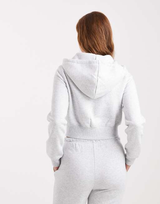 Cotton On - Cropped hoodie met rits in gemêleerd lichtgrijs, deel van co-ord set, 4 van 4