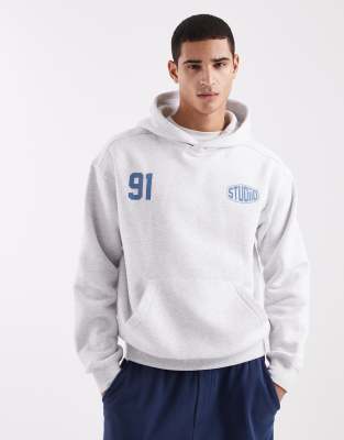 Cropped-Kapuzenpullover in Grau mit Grafik Grau S