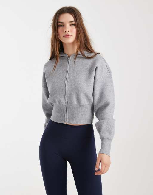 Cotton On cropped knit zip up hoodie in light gray, 3 of 4