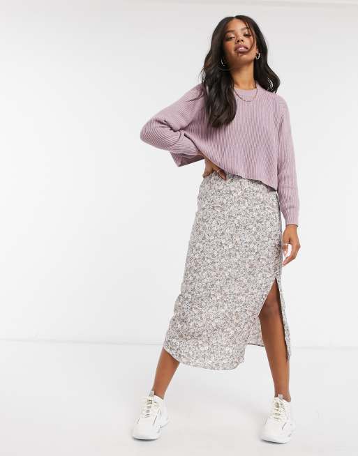 Cotton On cropped knitted crew neck jumper in lilac 