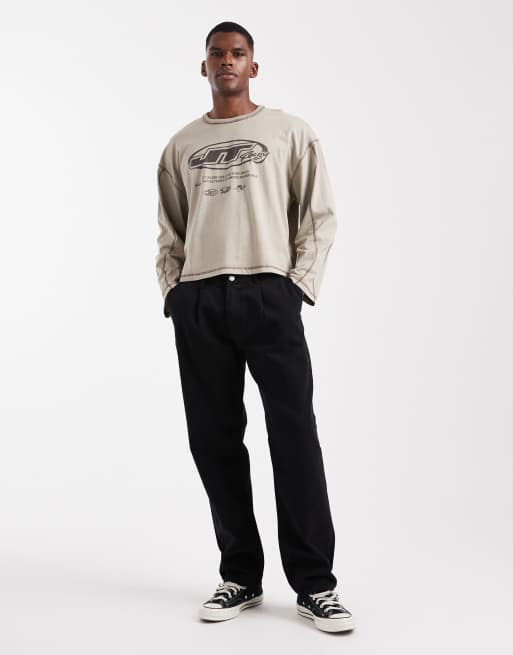 Cotton On cropped long sleeved graphic T-shirt in off white