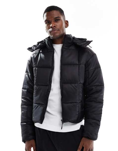 Cotton On cropped puffer jacket in black - view 1