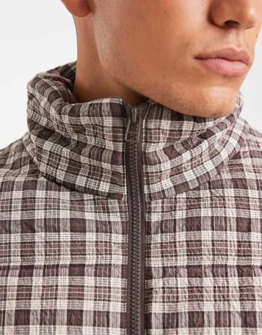 Cotton On cropped puffer jacket in chocolate plaid, 5 of 5