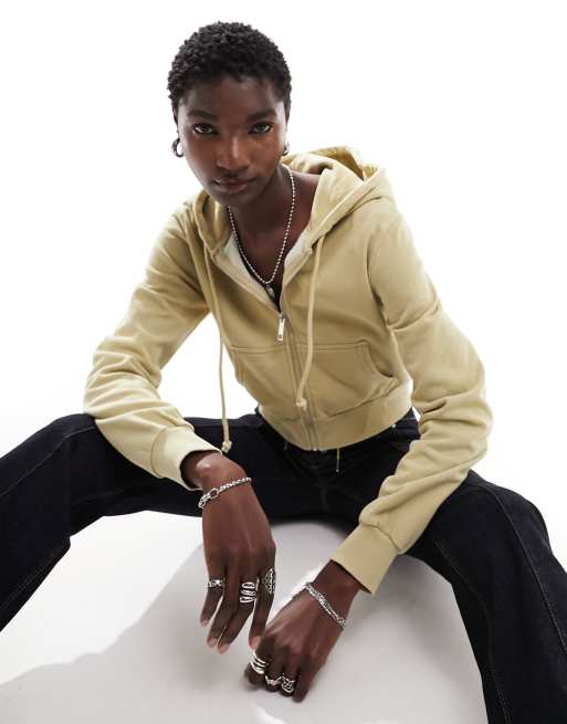 Cropped zip-through hoodie - Light beige - Ladies