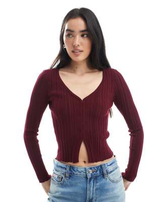 Cotton On Cotton On cropped rib cardigan in deep pomegranate-Red