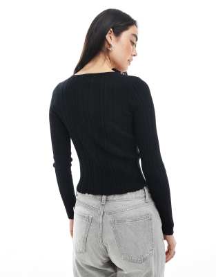 Cotton On Cropped Rib Knit Cardigan In Black