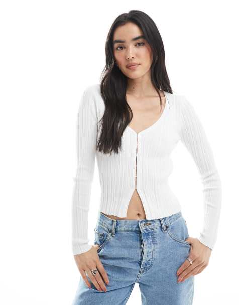 Cotton On cropped ribbed cardigan in coconut - view 1