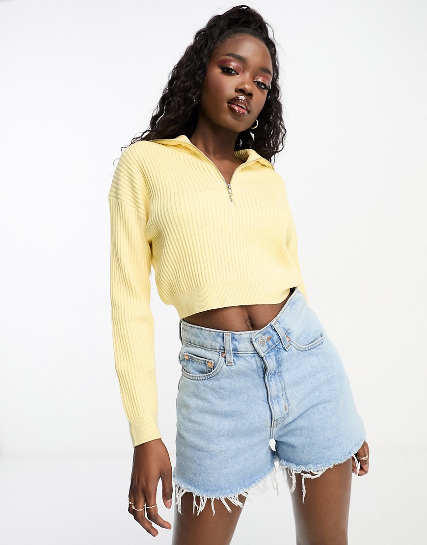 Cotton On cropped ribbed half zip jumper in Sunfaded Yellow-Pink