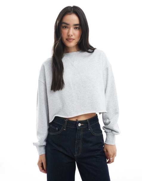 Cotton On cropped sweatshirt in soft grey marle - view 1