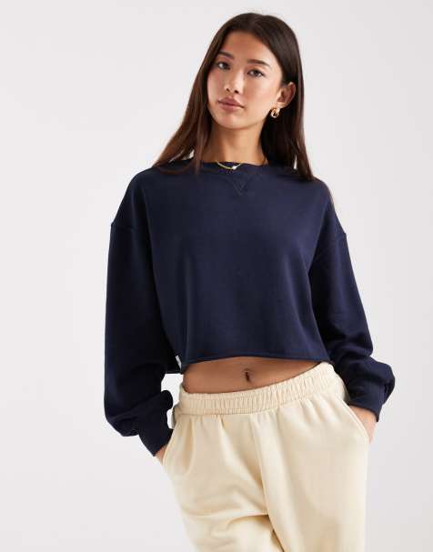 Cotton On - Cropped sweatshirt in 'total eclipse' marineblauw - view 1