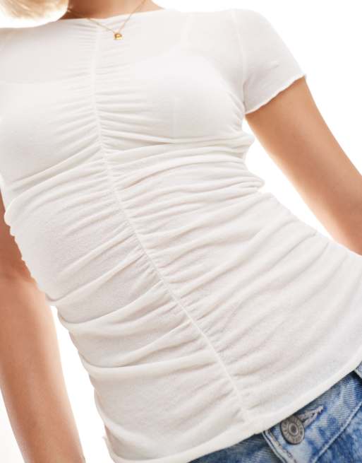 Cotton On - Cropped T-shirt met gerimpelde voorkant in stone , 2 van 4