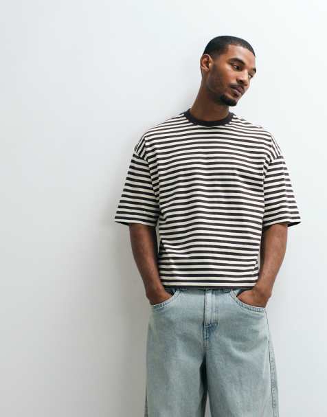 Cotton On – Cropped-T-Shirt mit Streifen in Haferbraun - view 1