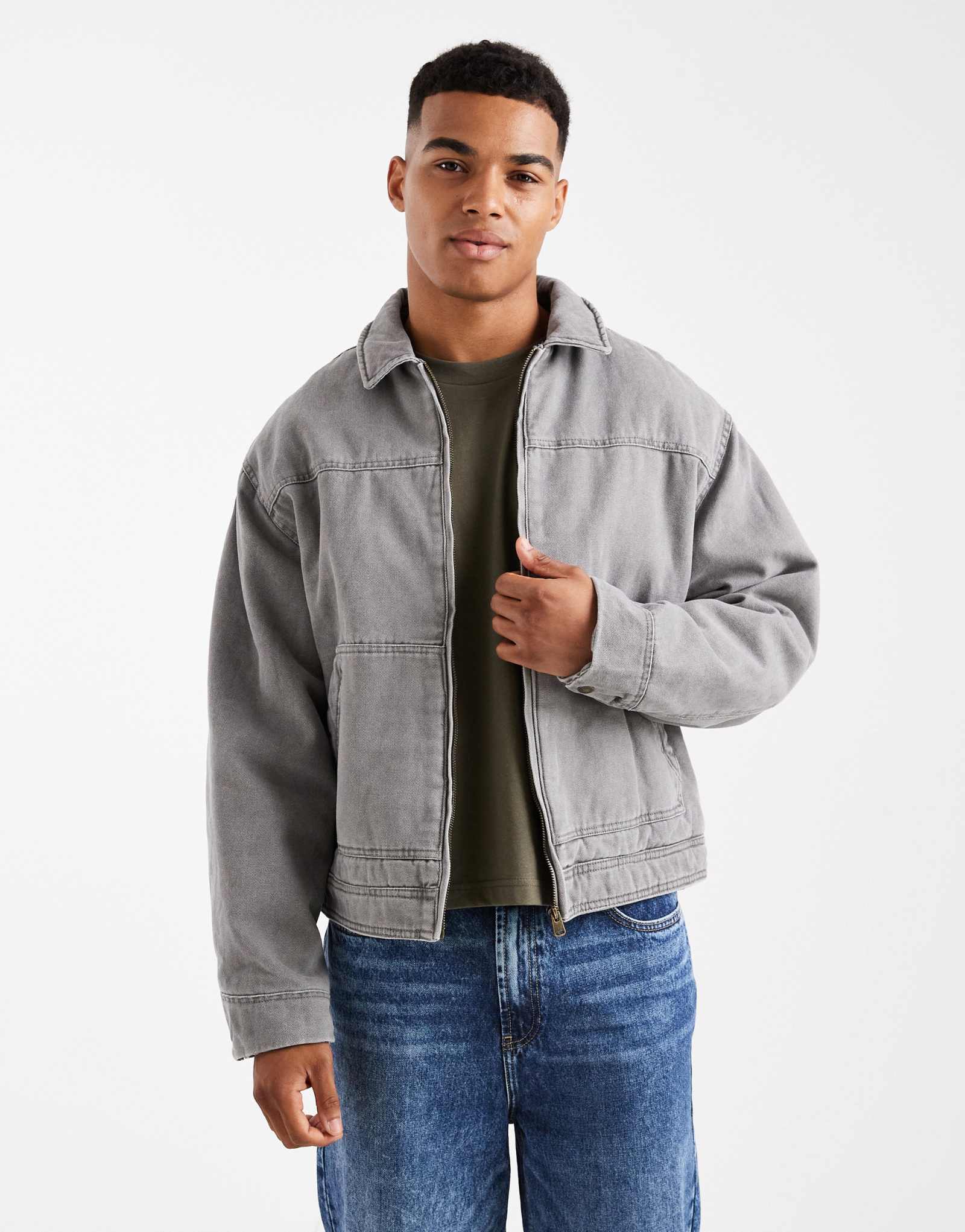 Укороченная рабочая куртка из хлопка серого цвета